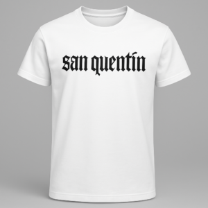 Koszulka "San Quentin" | Klasyczny CZARNY I BIAŁY T-shirt z napisem